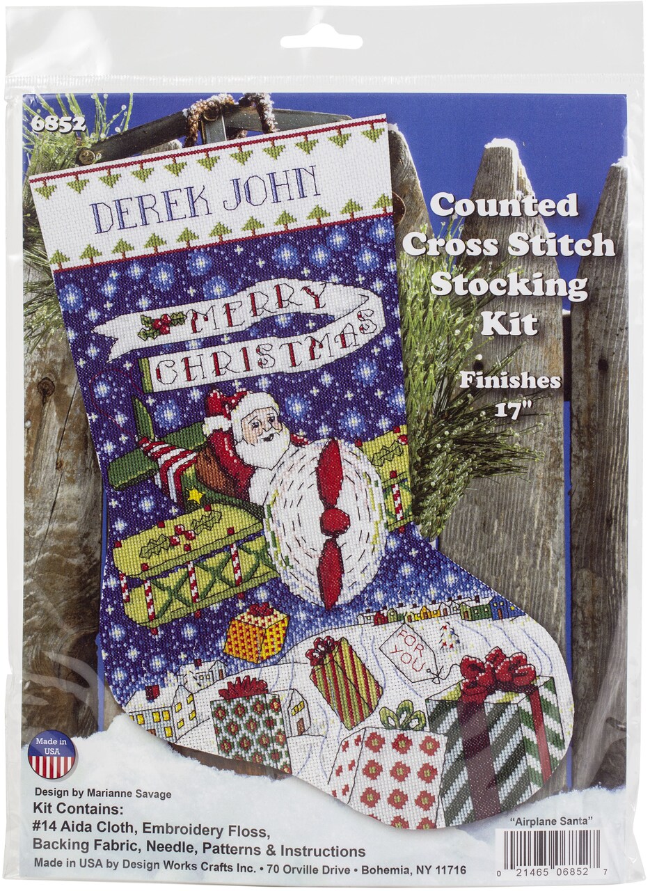 Design Works Counted Cross Stitch Stocking Kit 17 Long-Airplane